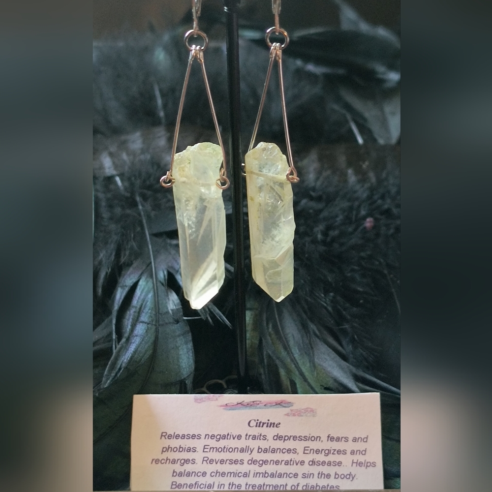 Handmade Citrine Crystal Earrings With Stainless Steel.